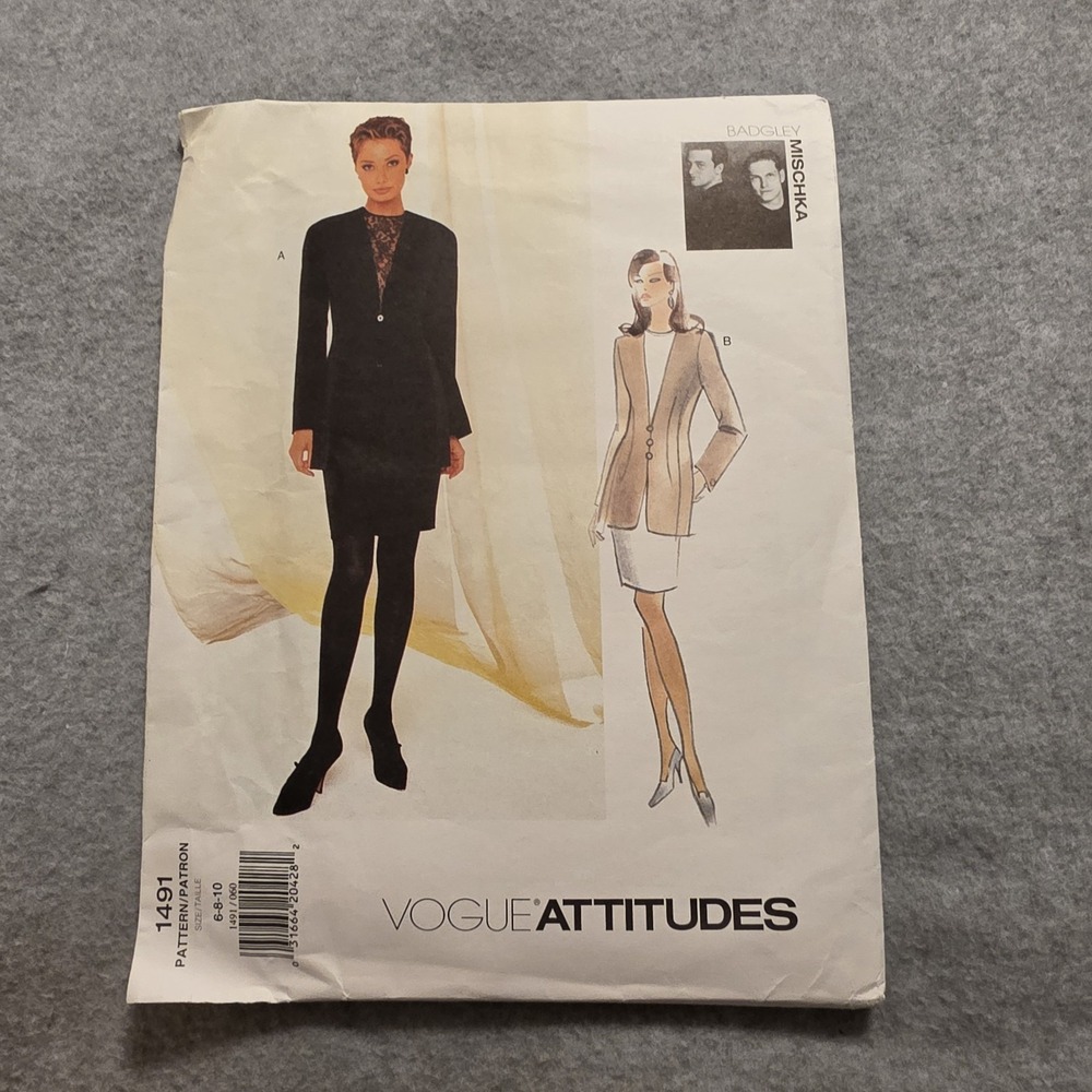 Badgley Mischka Vogue Sewing Pattern 1491 Jacket Tunic and Skirt Size 6-8-10 Cut